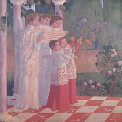 Exaltation of the Holy Cross and the Glorification of the Mass (left hand side of the central panel of an altarpiece from the Chapelle du College Sainte-Croix du Vesinet) by Maurice Denis